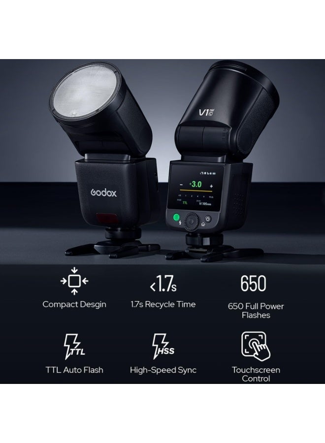 جودوكس فلاش Godox V1N TTL على الكاميرا لكاميرات Nikon – سبيدلايت برأس دائري مع HSS حتى 1/8000 ثانية، بطارية ليثيوم قابلة لإعادة الشحن ونظام لاسلكي 2.4G - Image 2